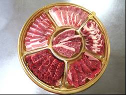 焼肉セット5点盛り（国産豚バラ、肩ロース、豪州産ハラミ、サーロイン、国産牛バラ）3980円/P